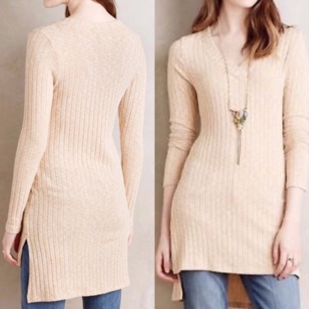 Anthropologie Deletta Ribbed V Neck Tunic Size XS